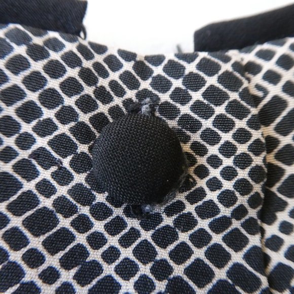 Vintage Secretary Beige Dress Black Geometric Leaf Design Puff Sleeves Pleated - Picture 9 of 10